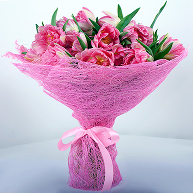 25 розовых пионовидных тюльпанов