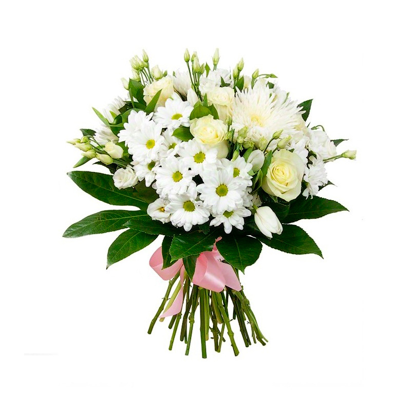 Фото Букет из белых хризантем и роз